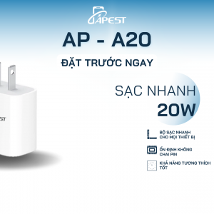 Củ sạc nhanh APEST AP-A20 – PD 20W chuẩn USA, sạc nhanh cho iPhone và Android