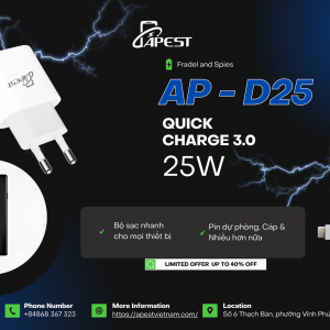 Củ sạc nhanh APEST AP-D25 – PD 25W chuẩn EU, sạc nhanh cho iPhone và Android