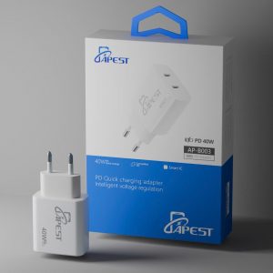 Củ sạc nhanh đôi APEST AP-B003 – PD 40W, hỗ trợ sạc 2 cổng
